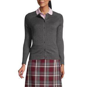 Lands End Women's Cotton Modal Cardigan Sweater - Coal Heather - Size Small